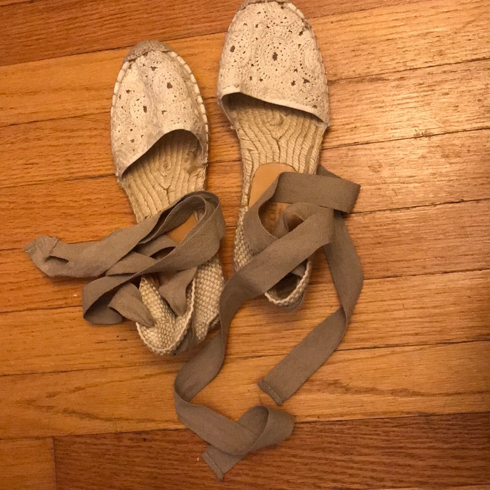Sezane espadrille ankle tie flats